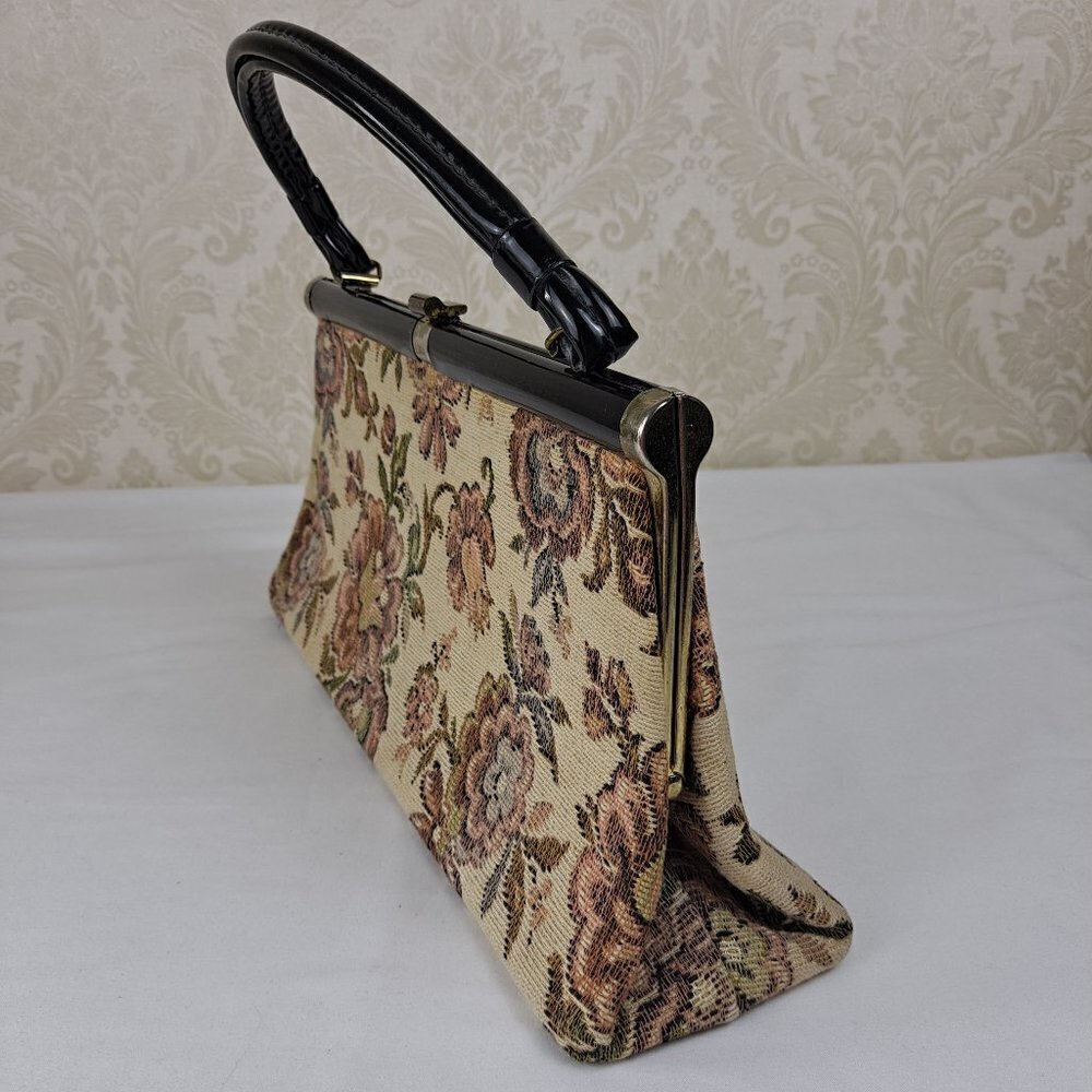 Dover 1950's Needlepoint Tapestry Frame Handbag Patent Top Handle Top Clasp Vtg - Picture 5 of 14